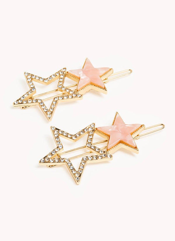 Marbelized Sparkle Star Duo Clip - Colors: Pink Pearlescence & Mother of Pearl White